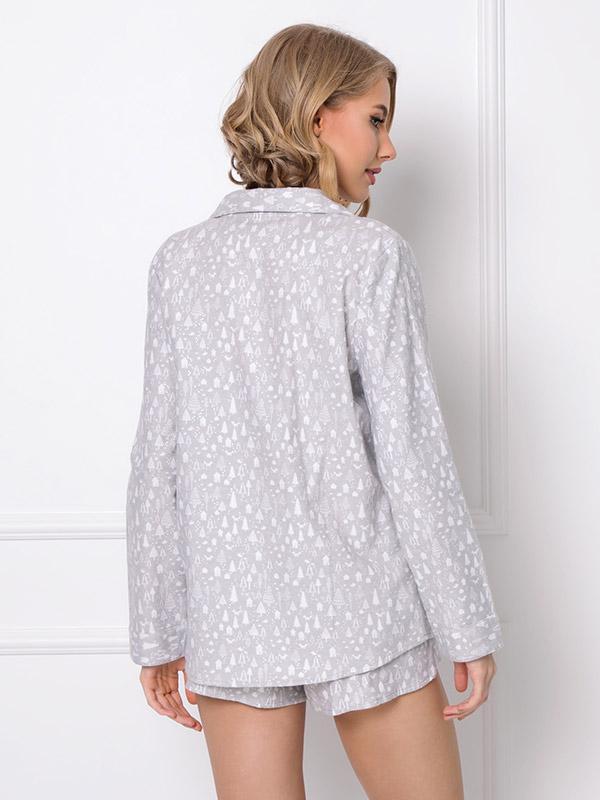 Aruelle nööpidega lühike puuvillane pidžaama "Aria Short Beige - White"