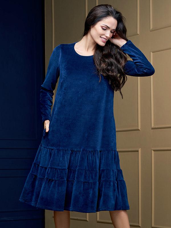 Lega laieneva lõikega puuvillane kleit "Nomeda Blue Velour"
