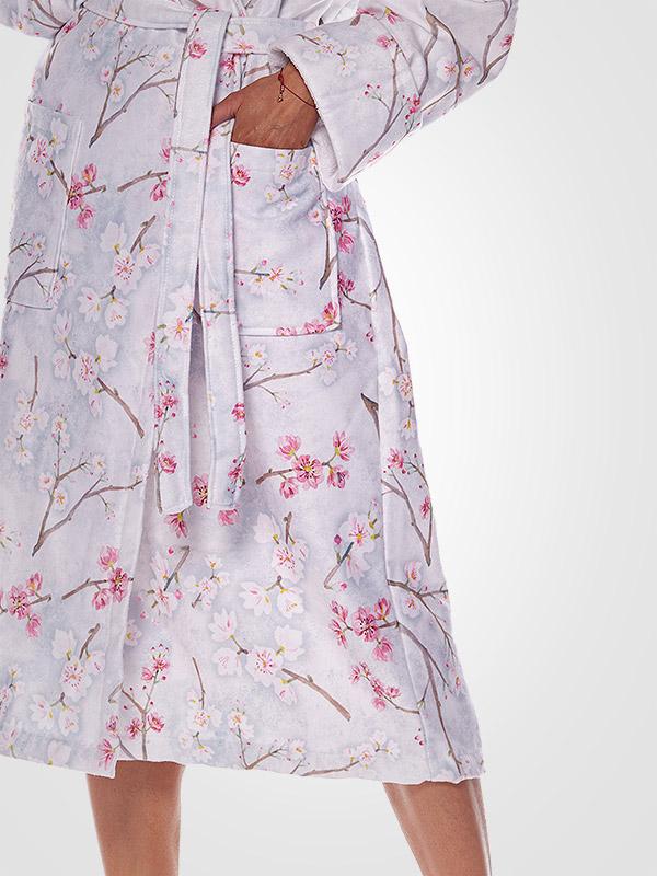 L&L pikk bambuskiust hommikumantel "Fida Pink - White Flower Print"