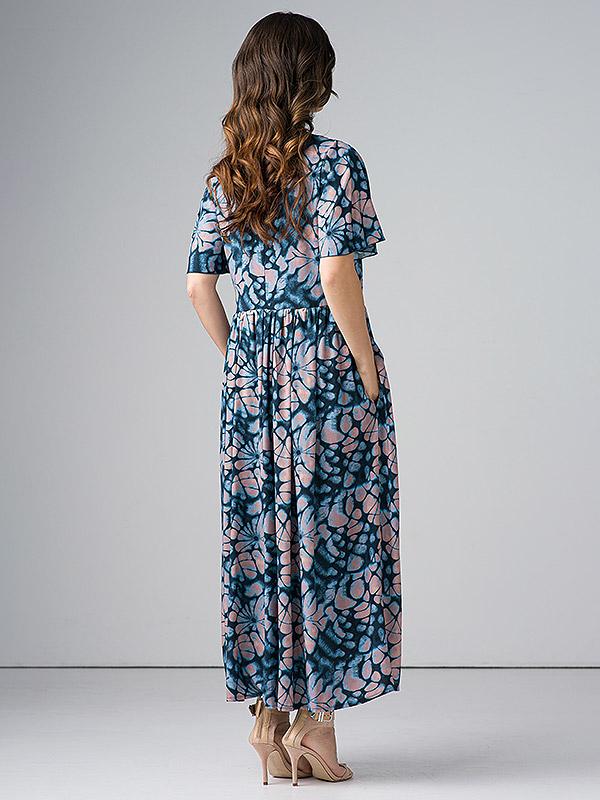 Lega maxi viskoosist kleit "Adita Navy - Blue - Beige Ornament Print"
