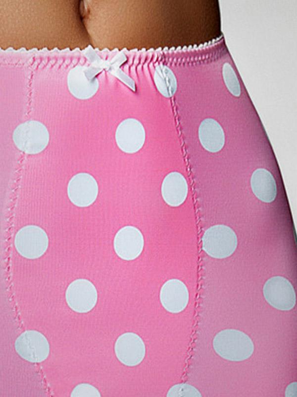 Nylon Dreams 6 tripiga pitsiline retro-stiilis sukahoidja "Ladybird Spot Pink - White Dots"