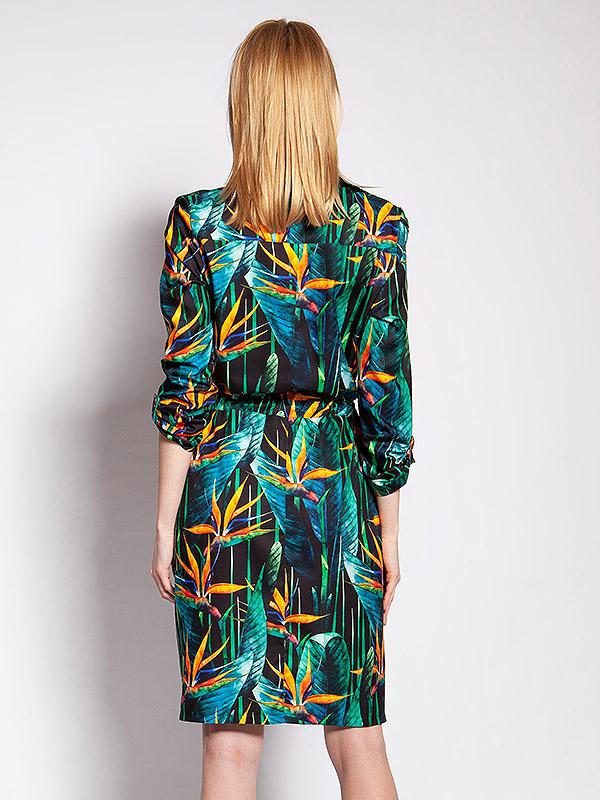 Lanti nööbitav kleit "Daria Green - Orange Bamboo Flower Print"