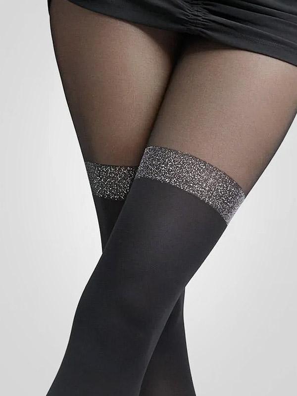 Marilyn  3D mikrokiust sukkpüksid sokkide imitatsiooniga "Zazu X16 20-60 Den Black - Silver"