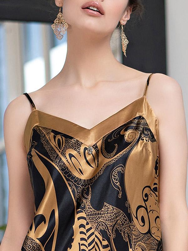 MiaMia шелковая ночная сорочка "Antika Black - Gold"
