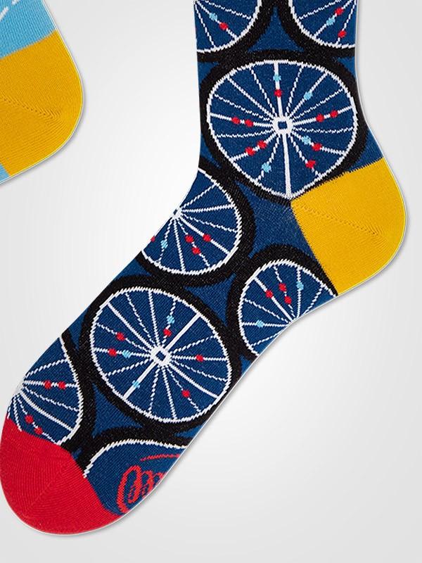 Many Mornings unisex puuvillased sokid "The Bicycles Blue - Yellow - Red"