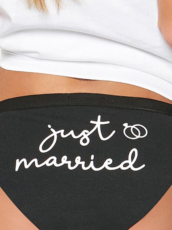 Muydemi puuvillane alussärgi ja aluspükste komplekt "Just Married White - Black"