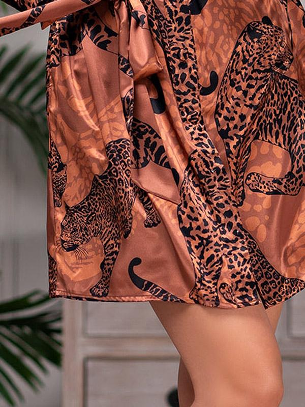 MiaMia siidist hommikumantel "Amazonka Brown - Black Cheetah Print"