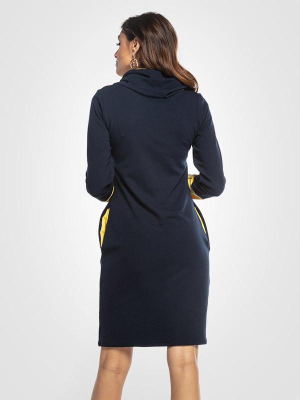 Tessita kõrge kaelusega puuvillane kleit "Lucia Navy - Yellow"