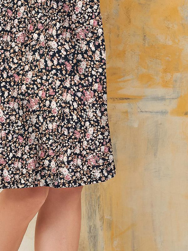 Lega veluurist sirge lõikega kleit "Neda Black - Cream - Rose Flower Print Velour"