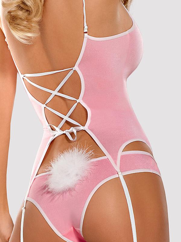 Obsessive 4-osaline jänkukostüüm "Bunny Suit Pink - White"