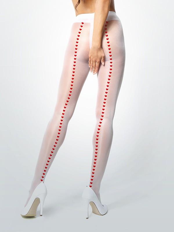 MissO läikivad avatud lõikega sukkpüksid "Heart 20 Den White-Red"