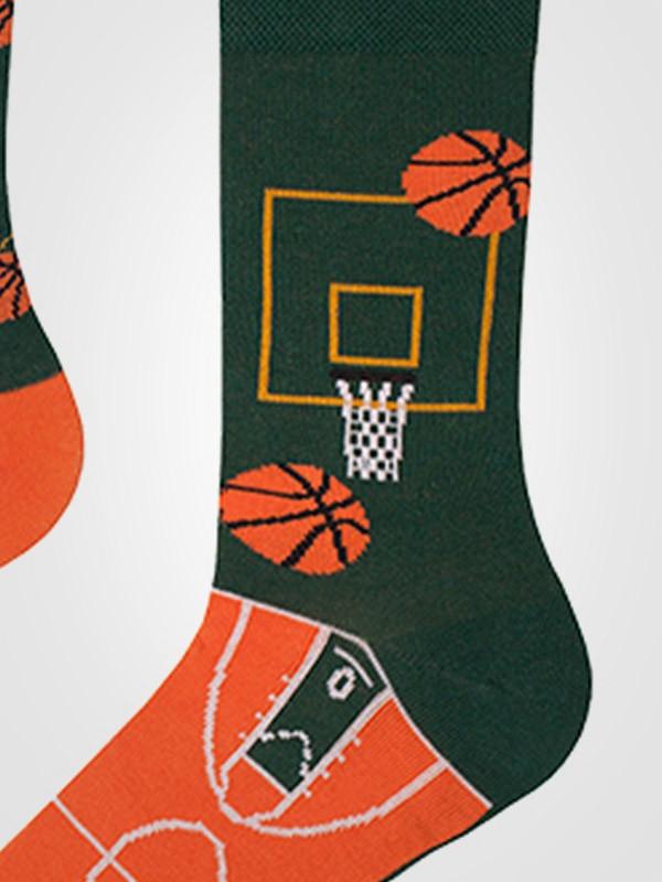 Spalvotos Kojines unisex puuvillased sokid "Basketball Fan Orange - Green"