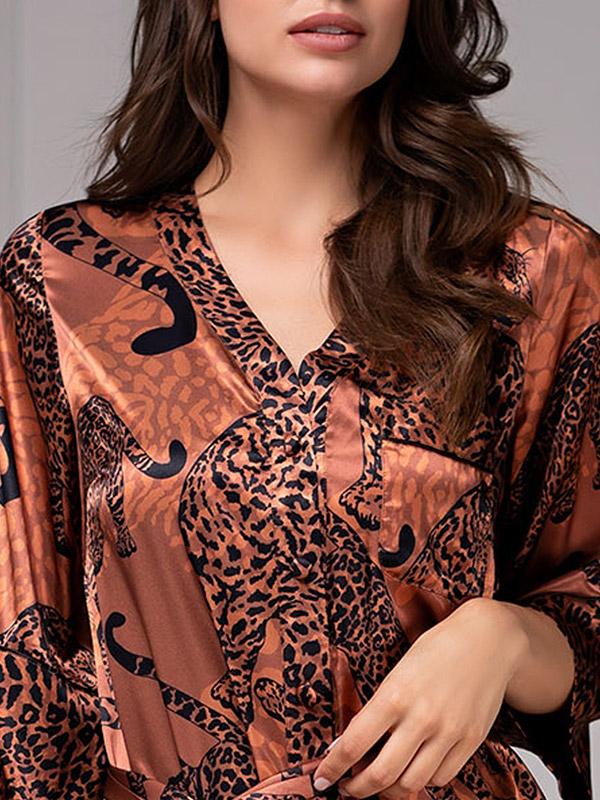MiaMia шелковый халат "Amazonka Brown - Black Cheetah Print"
