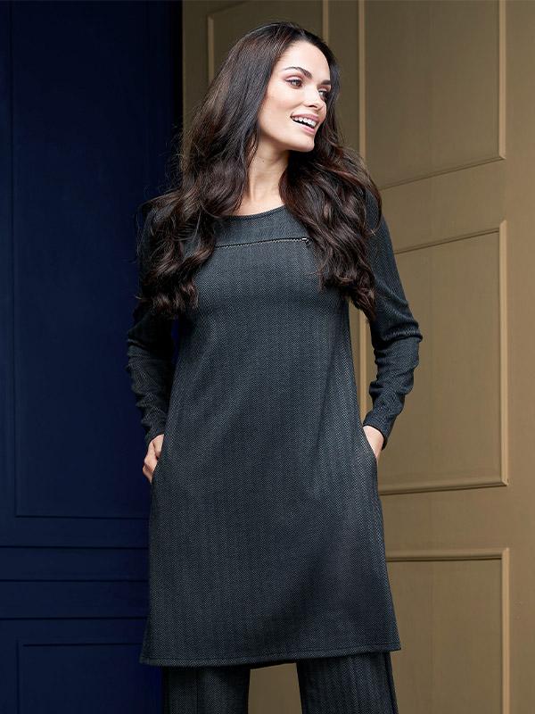 Lega dekoratiivse tõmblukuga kleit "Molly Black - Graphite Chevron Tweed"