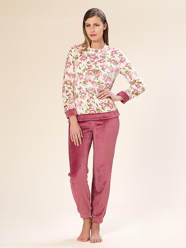 Linclalor тёплая домашняя одежда "Ailani Rose - Ecru - Green Flower Print"