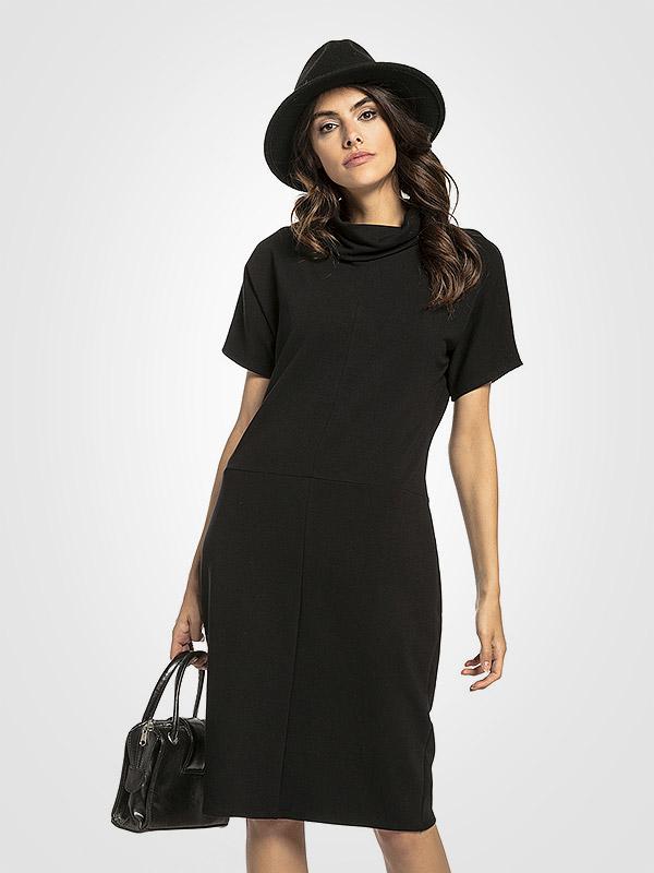 Tessita puuvillane kõrge kaeluse ja lühikeste varrukatega kleit "Lurdes Black"