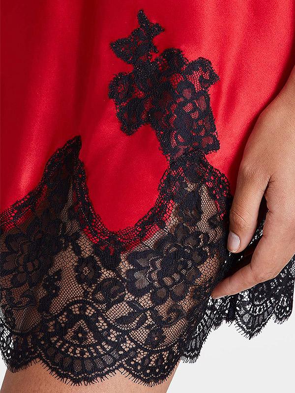 Aubade шёлковая ночная сорочка с кружевом "Toi Mon Amour Red - Black"