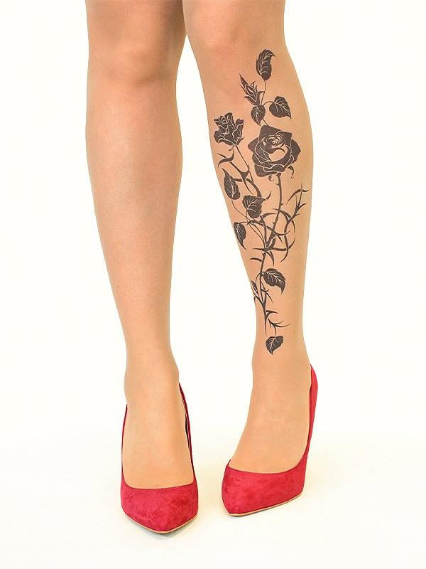 Stop & Stare колготки с татуировкой "Black Roses 20 Den Sun"