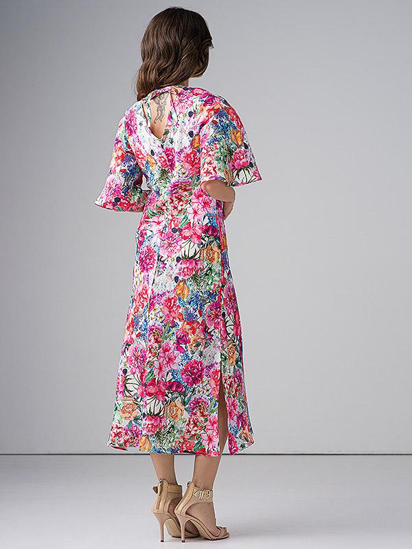 Lega linasest midi-kleit "Sonia Multicolor Flower Print"
