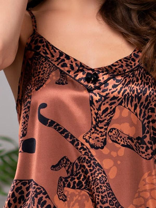 MiaMia siidist pidžaama "Amazonka Brown - Black Cheetah Print"