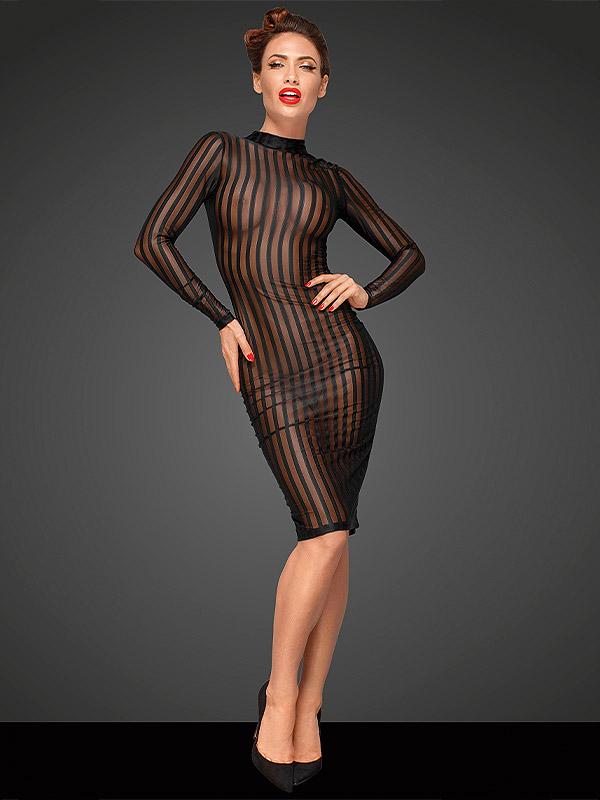 Noir Handmade elastne triibuline läbipaistvast tüllist kleit "Coco Black"