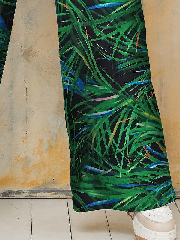 Lega laiajalgsed veluurpüksid "Tessa Green - Black - Blue Floral Print Velour"
