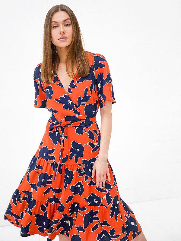 Atella viskoosist kleit "Bella Orange - Navy Flowers Print"