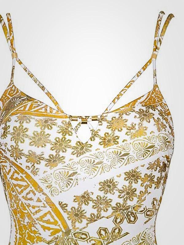 Maryan Mehlhorni ujumistrikoo "Orient White - Gold Ornament Print"