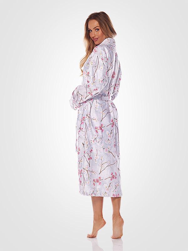 L&L длинный бамбуковый халат "Fida Pink - White Flower Print"