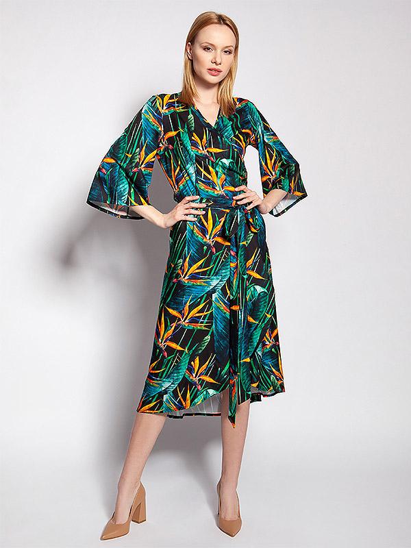 Lanti платье с запахом "Ewa Green - Orange Bamboo Flower Print"