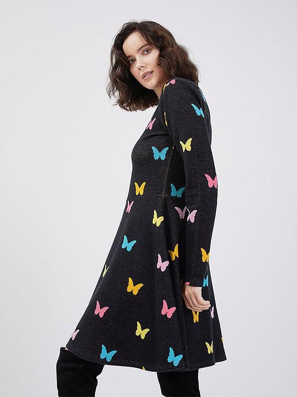 Utenos by A. Kuzmickaitė puuvillane kootud liblikatega kleit "Kaia Black - Multicolor"