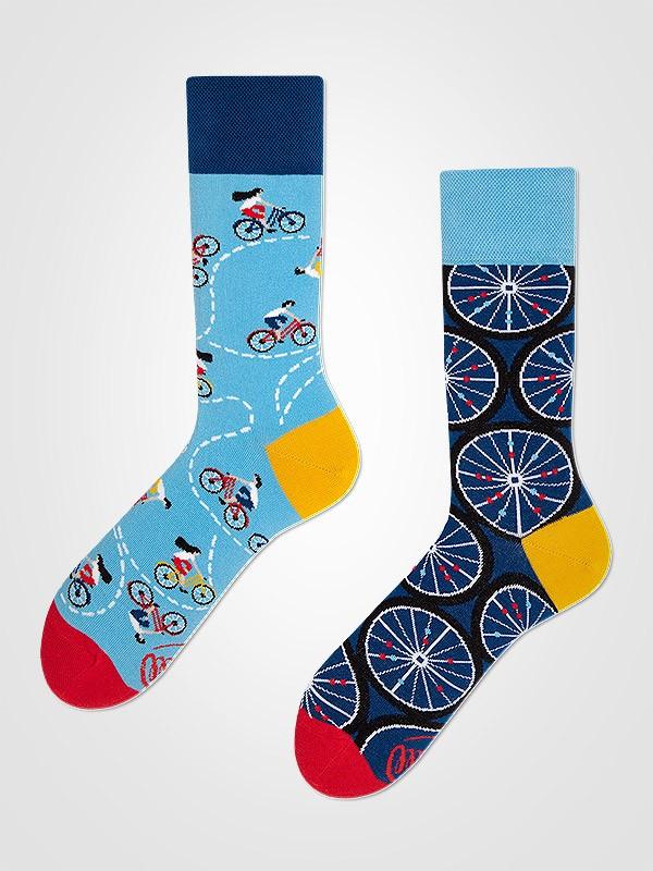 Many Mornings unisex puuvillased sokid "The Bicycles Blue - Yellow - Red"