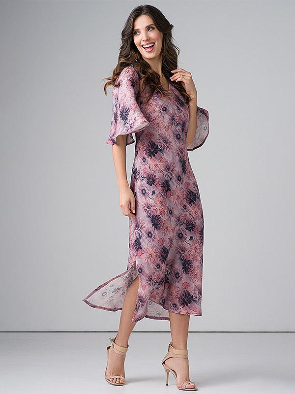 Lega linasest midi-kleit "Sonia Dusty Violet Flower Print"