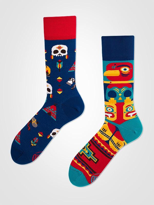Many Mornings unisex puuvillased sokid "Apache Tribe Blue - Red - Yellow"