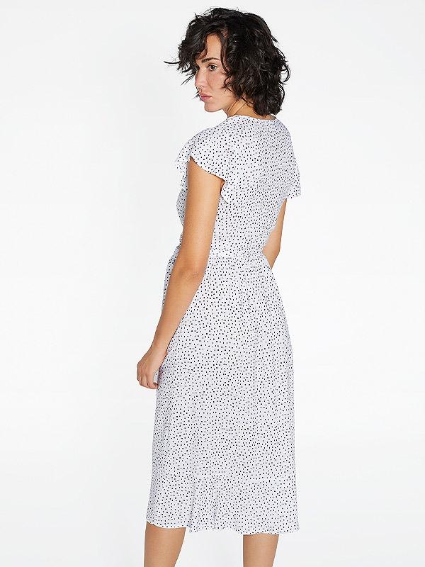 Ysabel Mora seotav viskoosist kleit "Kayla White - Black Dots"