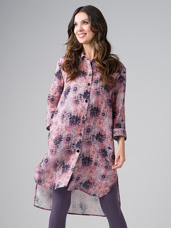Lega linasest särgist kleit "Elmira Dusty Violet Flower Print"