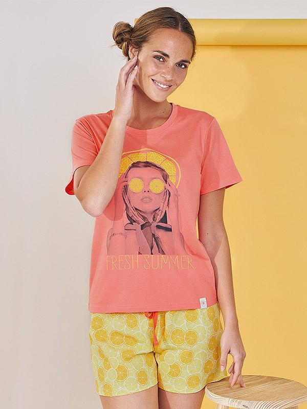 Muydemi lühikesed puuvillased pidžaamad "Anika Coral - Yellow"