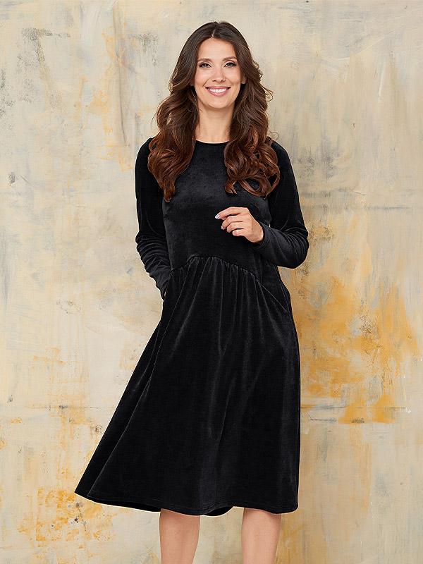 Lega laieneva lõikega puuvillane kleit "Semila Black Velour"