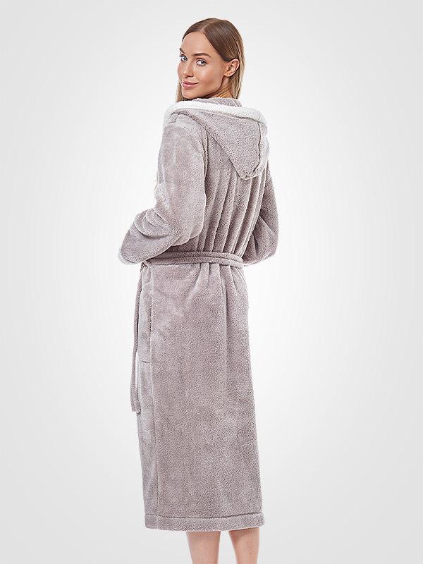L&L pikk kapuutsiga hommikumantel "Enya Opal Grey - Ecru"
