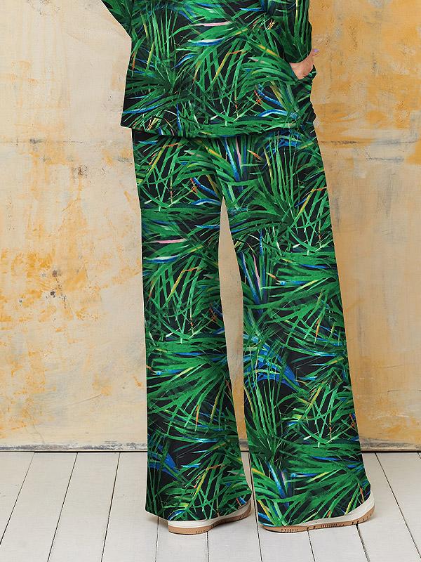 Lega laiajalgsed veluurpüksid "Tessa Green - Black - Blue Floral Print Velour"