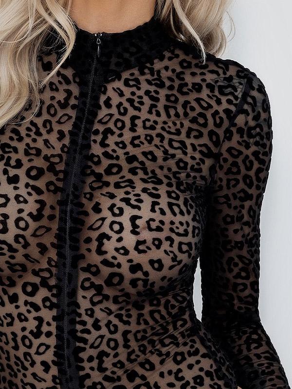 Noir Handmade tõmblukuga läbipaistvast tüllist trikoo "Cheetah Velour Black"