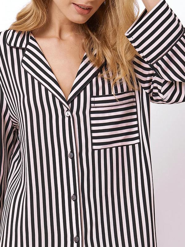 Aruelle pikk viskoosist pidžaama "Brittany Long Black - Light Pink Stripes"