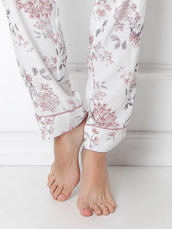 Aruelle viskoosist pidžaama "Daphne Long White - Pink Flower Print"