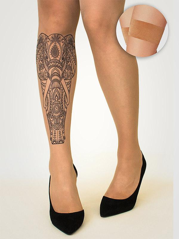 Stop & Stare чулки с татуировкой "Indian Elephant 20 Den Sun"