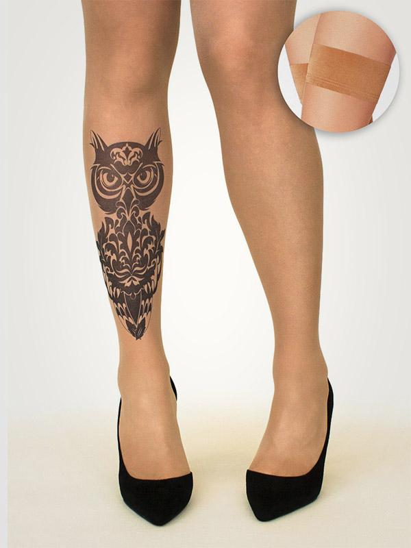 Stop & Stare чулки с татуировкой "Damask Owl 20 Den Sun"