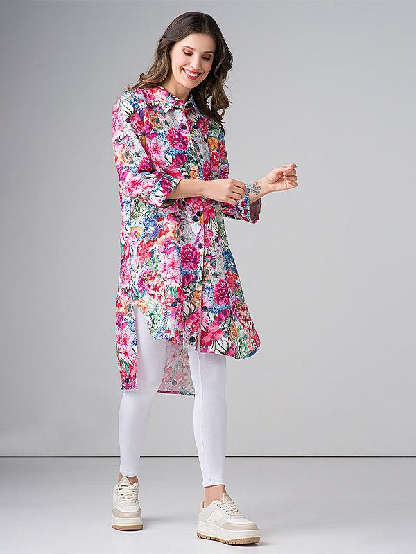 Lega linasest särgist kleit "Elmira Multicolor Flower Print"
