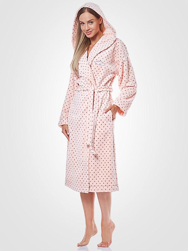 L&L pikk kapuutsiga hommikumantel "Milana Pink - Grey Dots"