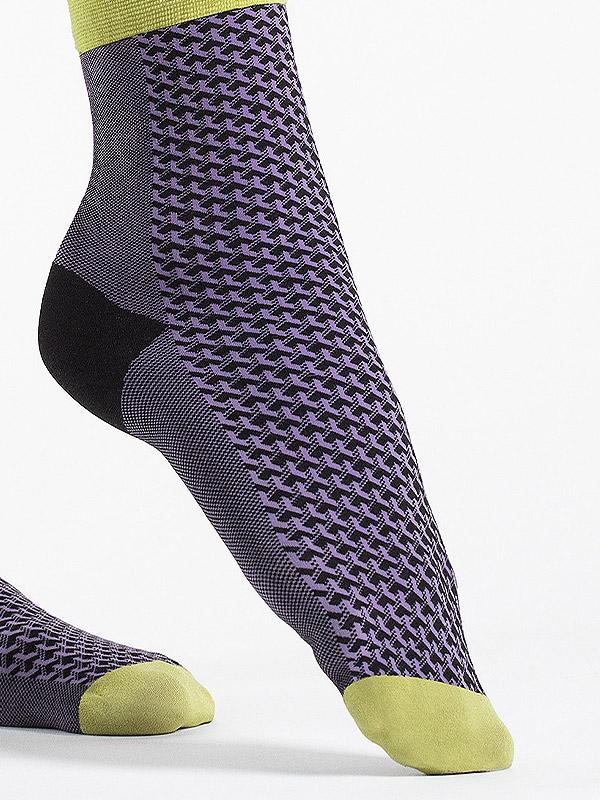 Fiore носки с 3D-рисунком "Op Art 40 Den Black - Dark Lilac - Yellow"