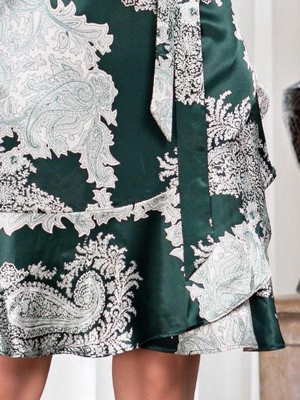 MiaMia siidist pitsiga hommikumantel "Agata Emerald - White Ornament Print"