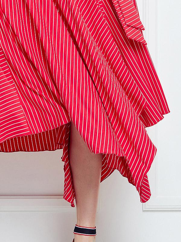 Lega viskoosist kleit "Merel Coral Red Stripes"